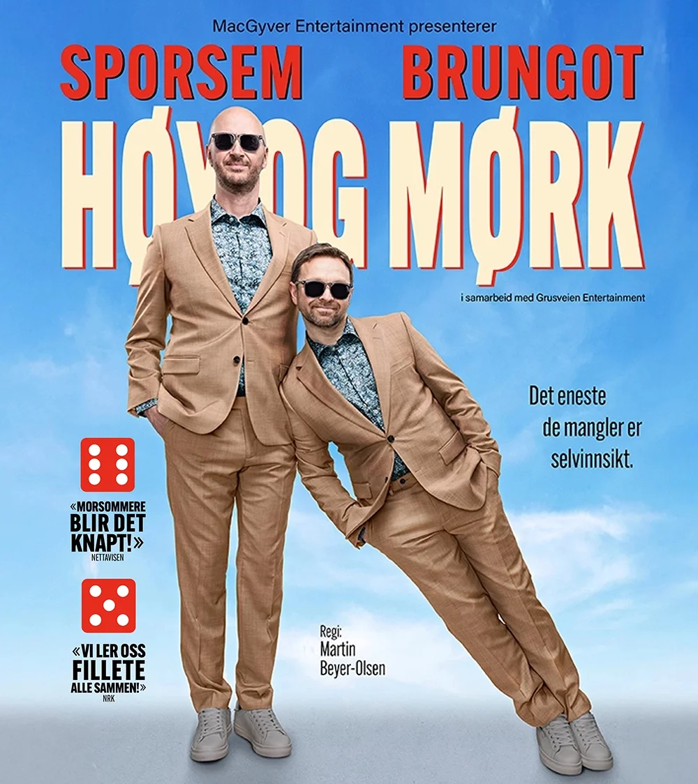 Showplakat Høy og Mørk med 6-er og 5-er på terningen