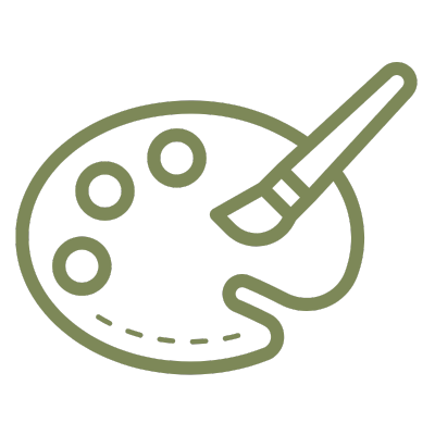 Art palette with paintbrush on a black background.