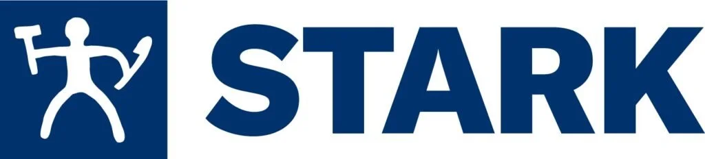 Stark logo featuring a stylized human figure with four outstretched arms and legs on a dark blue background, and the word 'STARK' in bold capital letters.