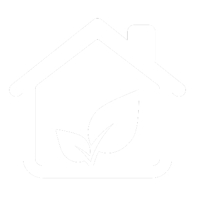 Icon of a house with a leaf inside, representing eco-friendly or green home practices.