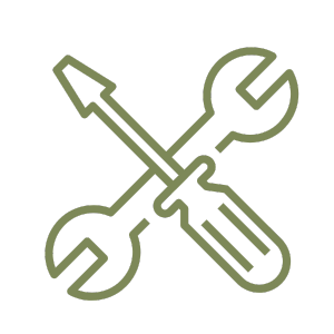 Illustration of a screwdriver and a wrench crossed over each other