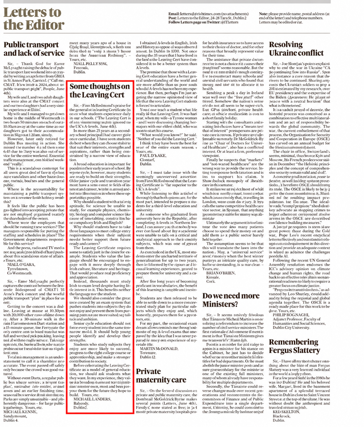 Irish Times, June 6th.