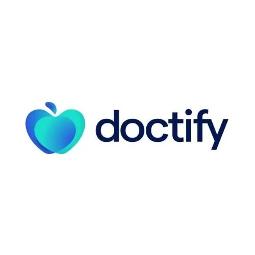 Logo of Doctify, featuring a stylized heart shape in shades of blue and teal next to the company name.