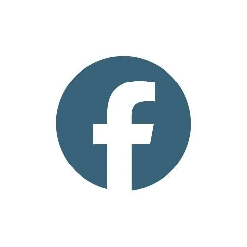 Facebook logo with white 'f' on a blue circular background.