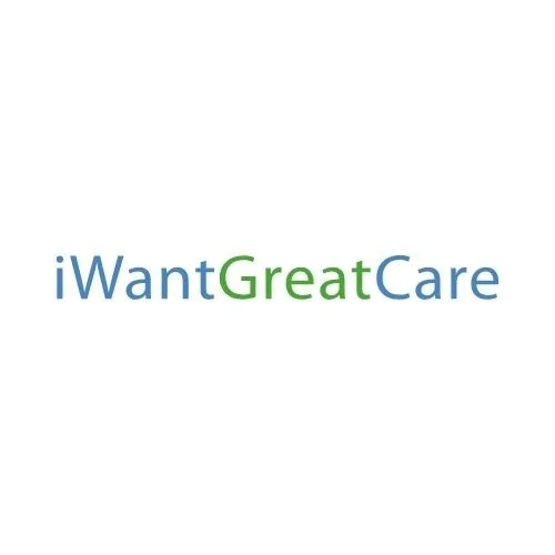 Text that reads "iWantGreatCare" with "Want" in blue, "Great" in green, and the rest in blue.