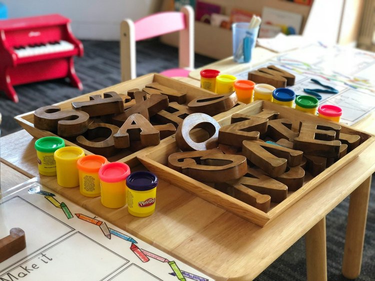 Toys and activities laid out ready for a Mossman Moppets Playgroup session