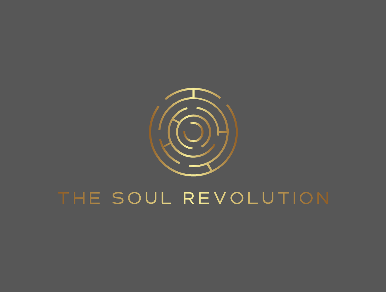 A dark gray background with a gold circular maze pattern and gold text that reads 'THE SOUL REVOLUTION'.