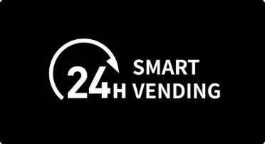Logo with a clock showing 24 hours and text 'Smart Vending' on a black background.