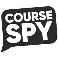 Logo for 'Course Spy' with white text on black speech bubble background.