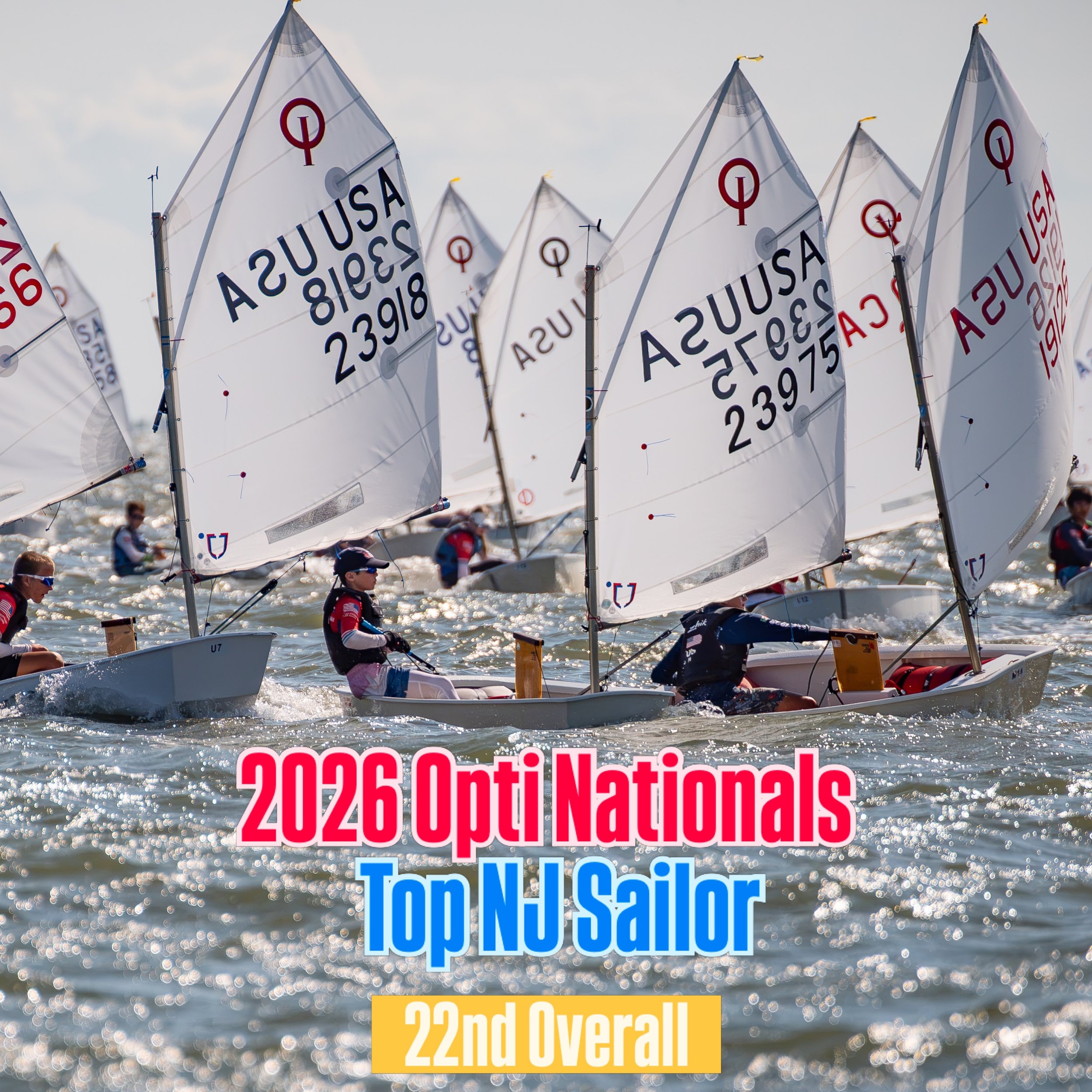 🇺🇸 USODA Nationals 🇺🇸

A third-place finish in the final Gold Fleet race propelled Jack Van Orden (Ho-Ho-Kus) to a top-25 performance and Top New Jersey Sailor at the 2026 Optimist Fleet Nationals hosted by Little Egg Harbor Yacht Club. 👏⛵

🥇 T