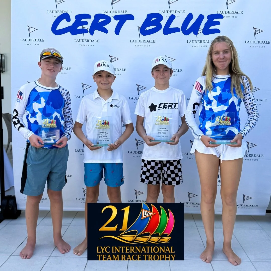 Opti Team Race Results 👏 
 
🥈CERT Blue took 2nd place overall at the 21st Annual Lauderdale Team Race this weekend at Lauderdale Yacht Club. CERT sent three teams and thirteen sailors to compete in the 2-day regatta, which featured two dozen Optimi