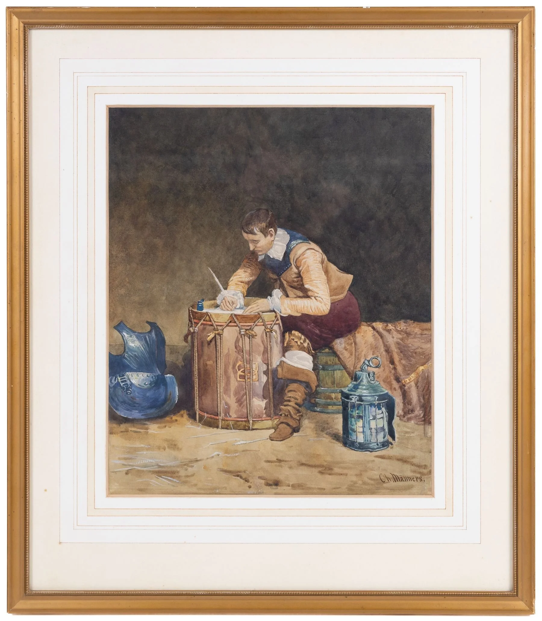 Charles Manners (British 19th Century), English Civil War, 17th century Cavalier Watercolour