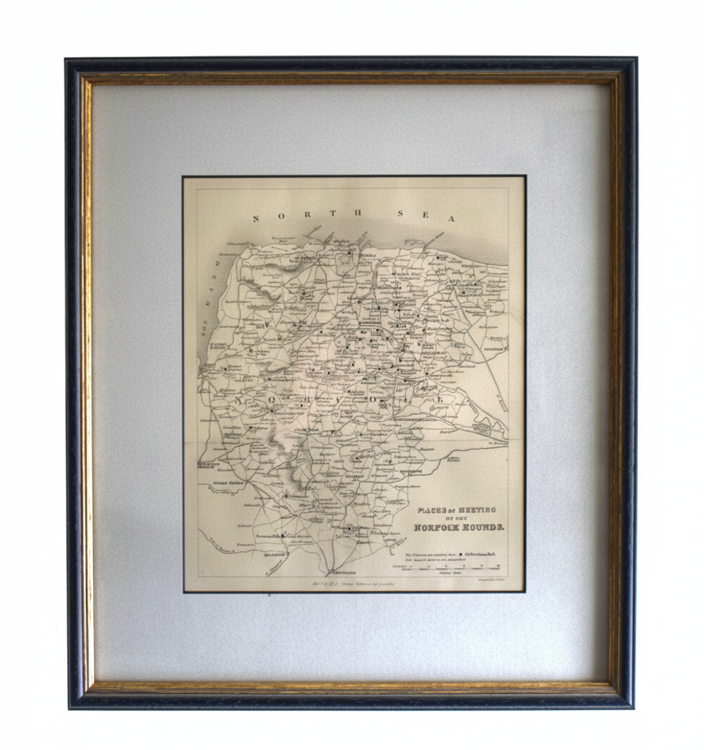 19th century Fox Hunting map of the Norfolk Hounds and meeting places