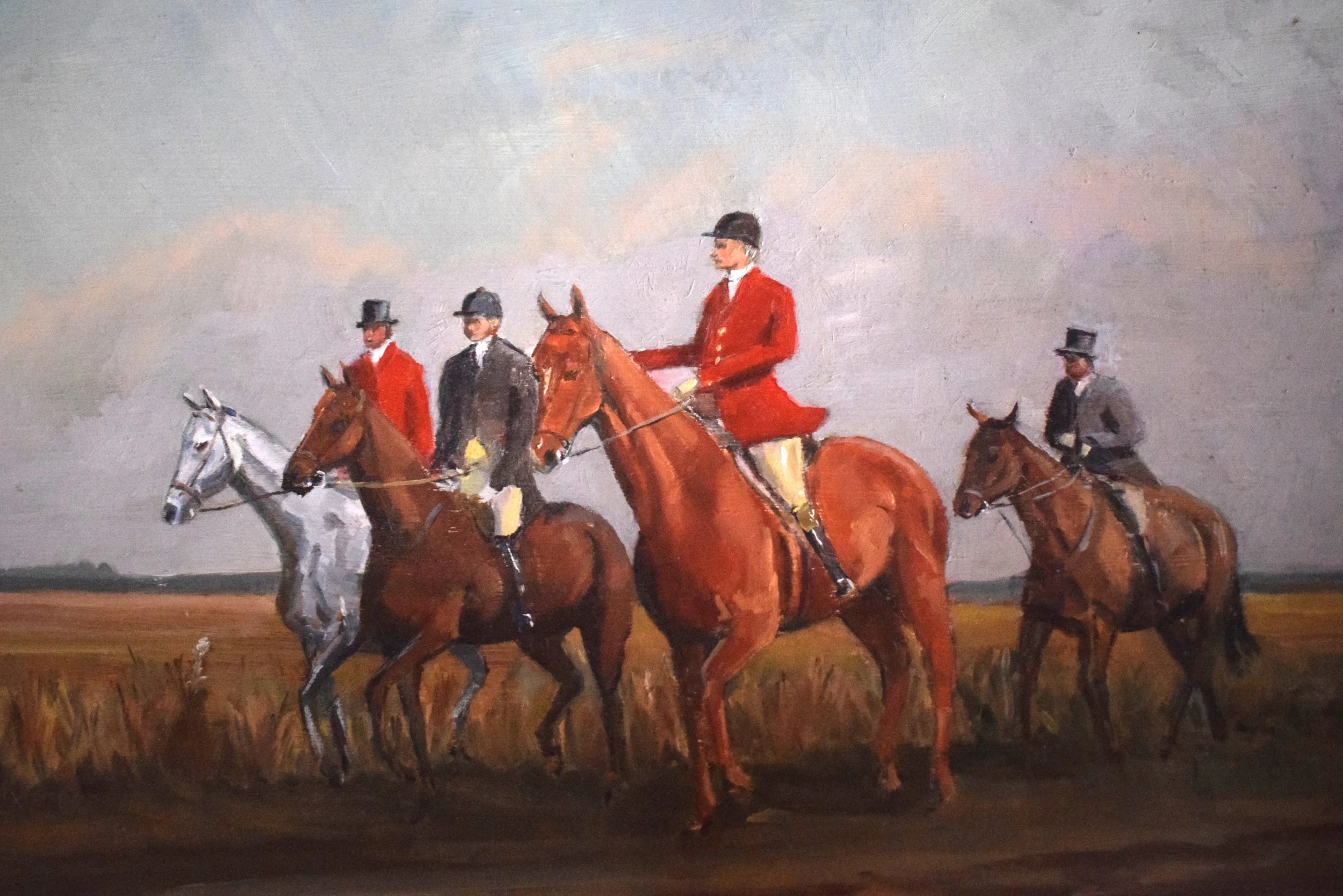 20th century oil on board of Hunting scene