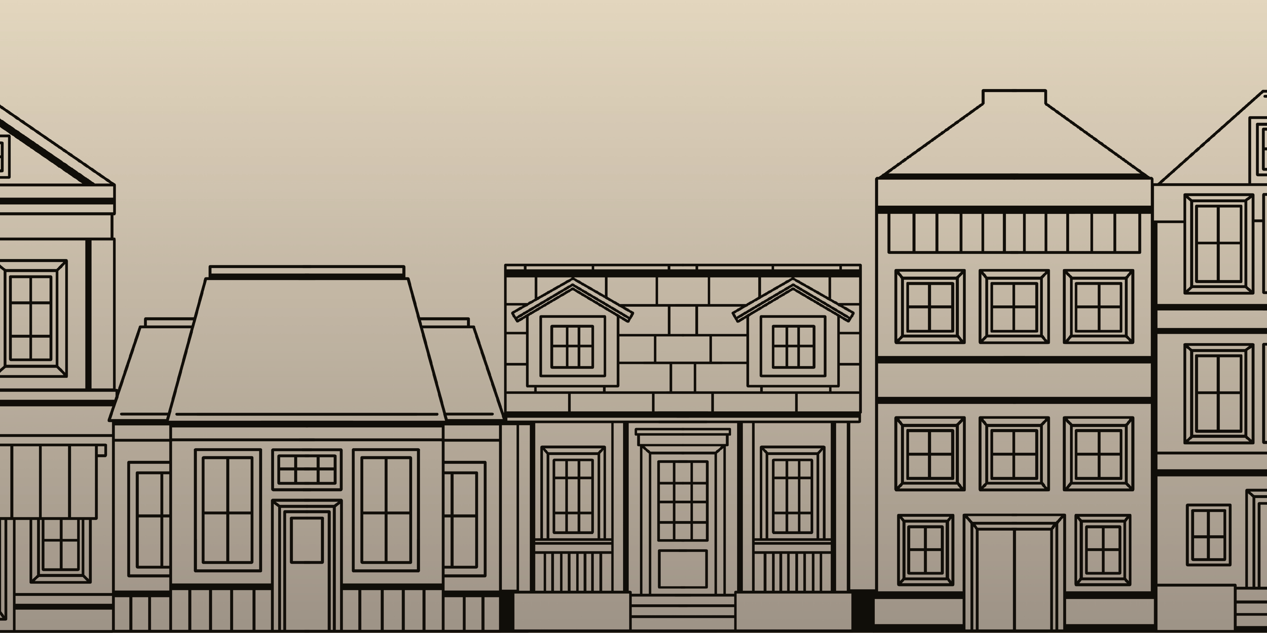 Rappresentazione stilizzata di un complesso di edifici residenziali con dettagli architettonici lineari.