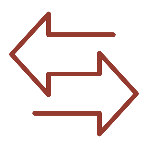 A black arrow pointing left and a black arrow pointing right with a brown outline, connected at the tips.