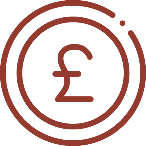 Icon of a pound sterling symbol inside a circular design.