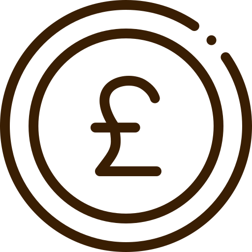 A simple line drawing of a British pound currency symbol inside a spiral.