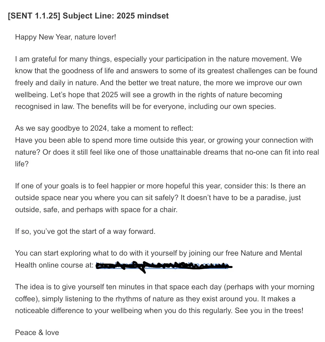 Screenshot of an email