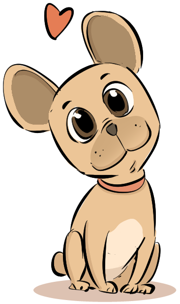 dessin d'un chien bouledogue français qui est curieux et attendrissant