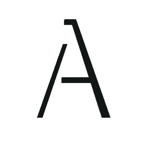 Letter A in black with a distinctive sans-serif font on a white background.