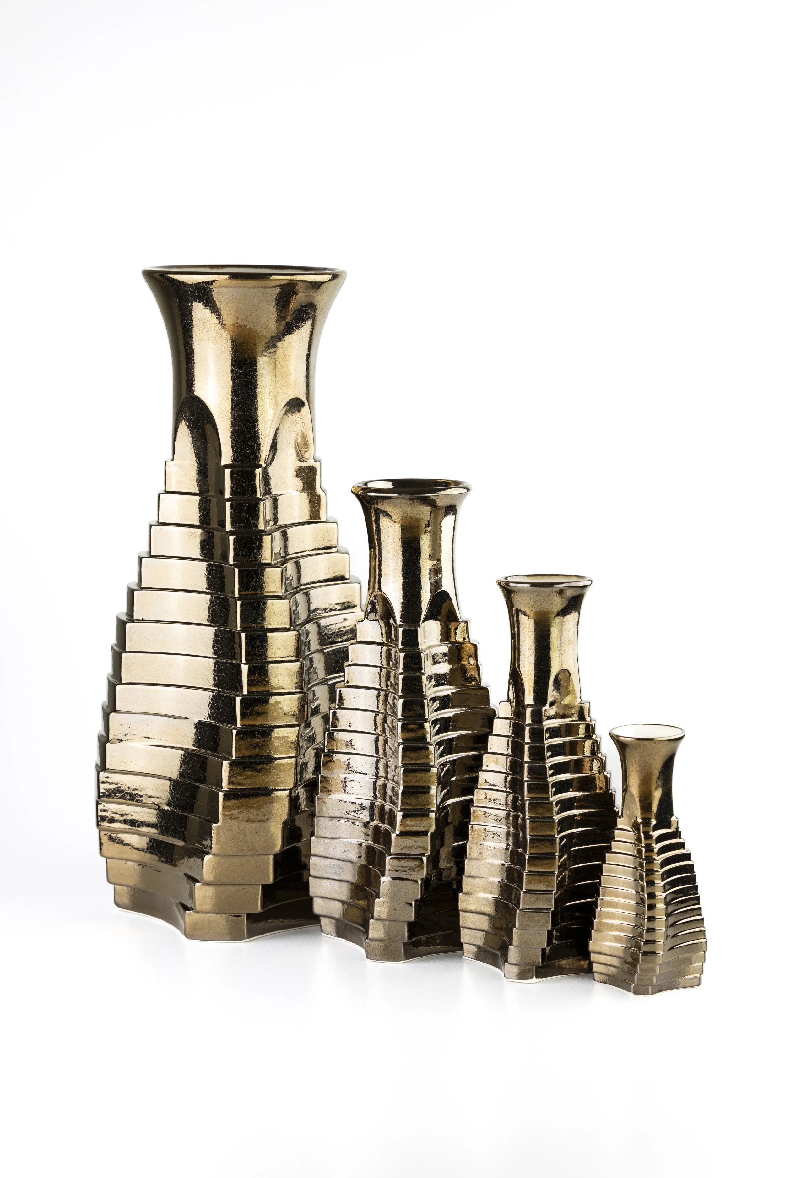 All four vases in the HELIKA range, by Scottish ceramicist Arra Fletcher