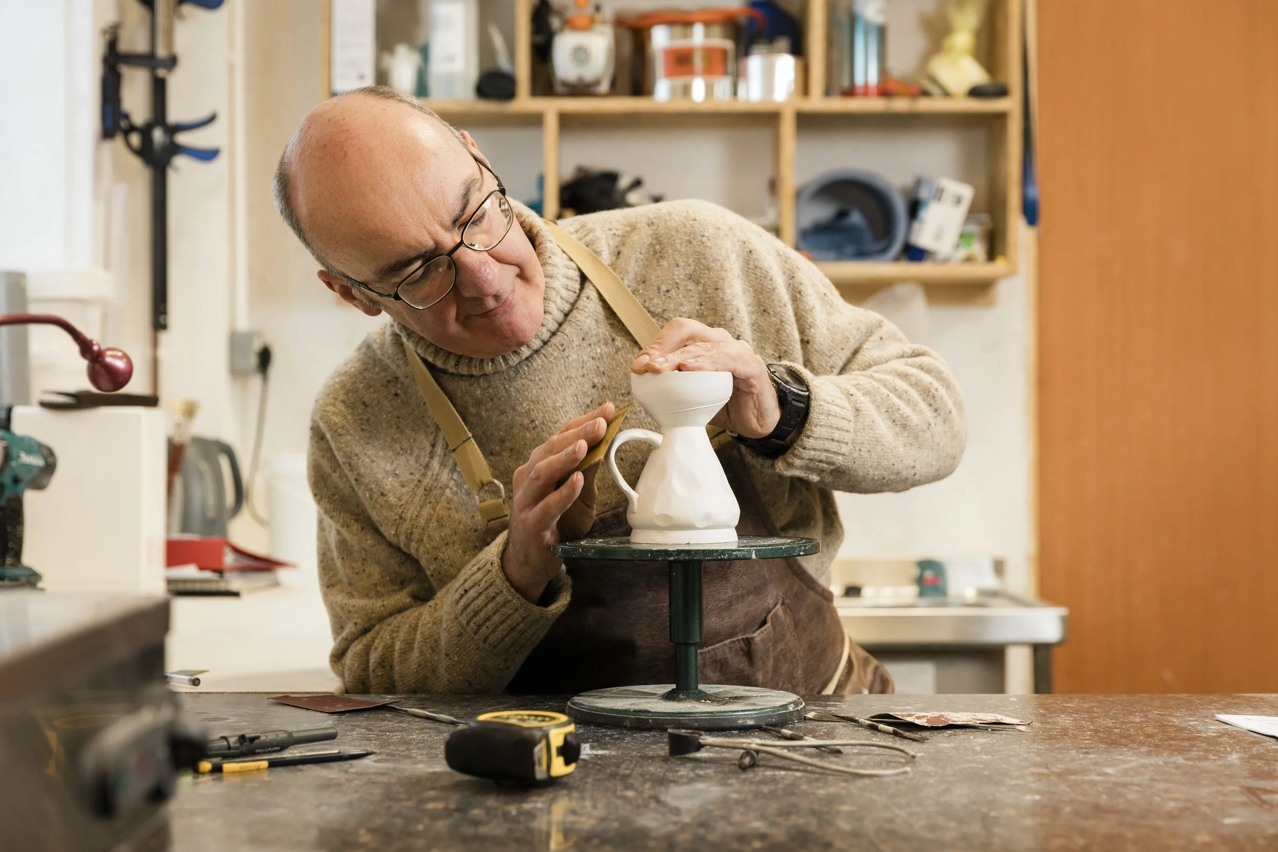 Scottish ceramics designer & maker, Arra Fletcher, working in his studio.