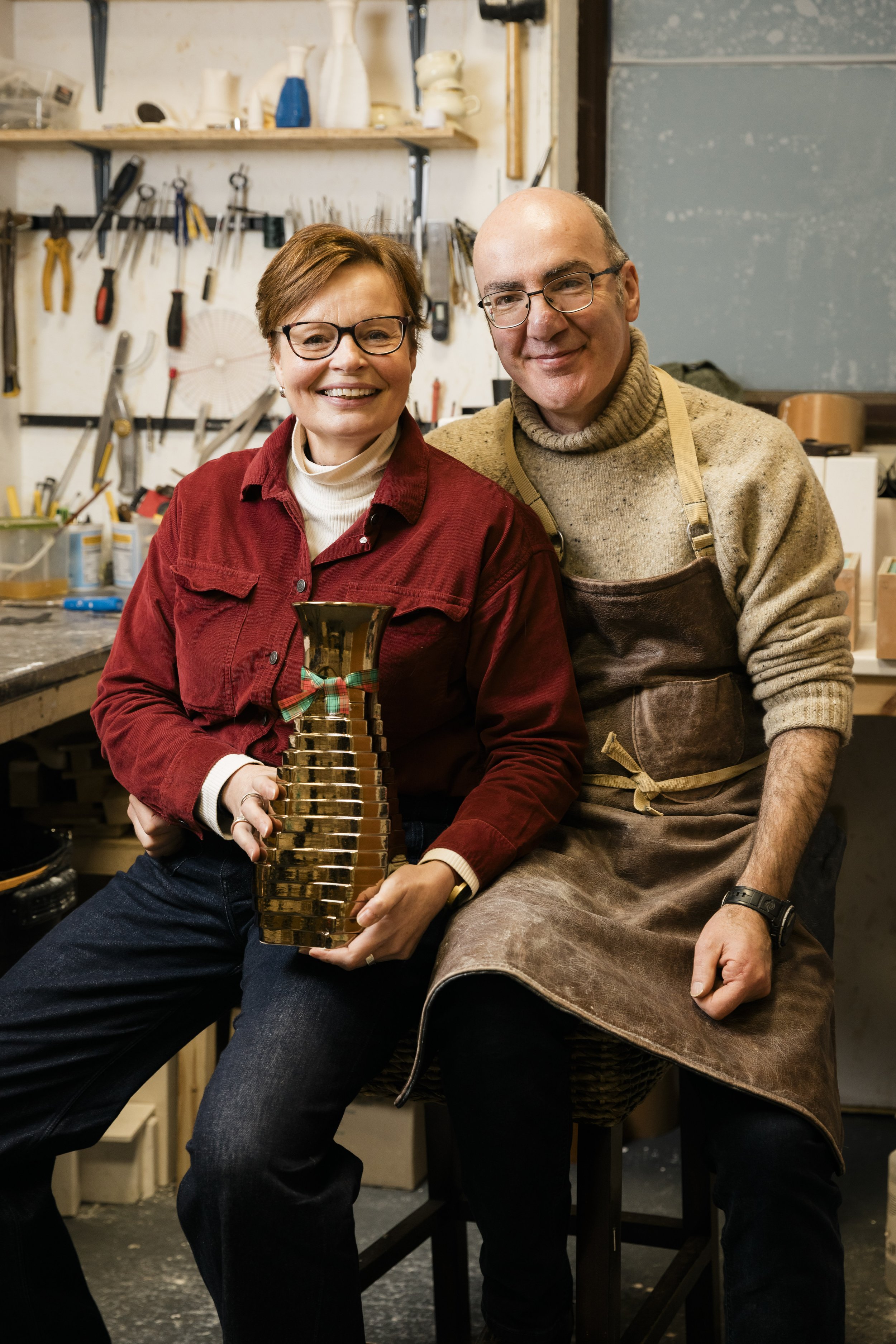 Arra Fletcher and his wife in the ceramics studio