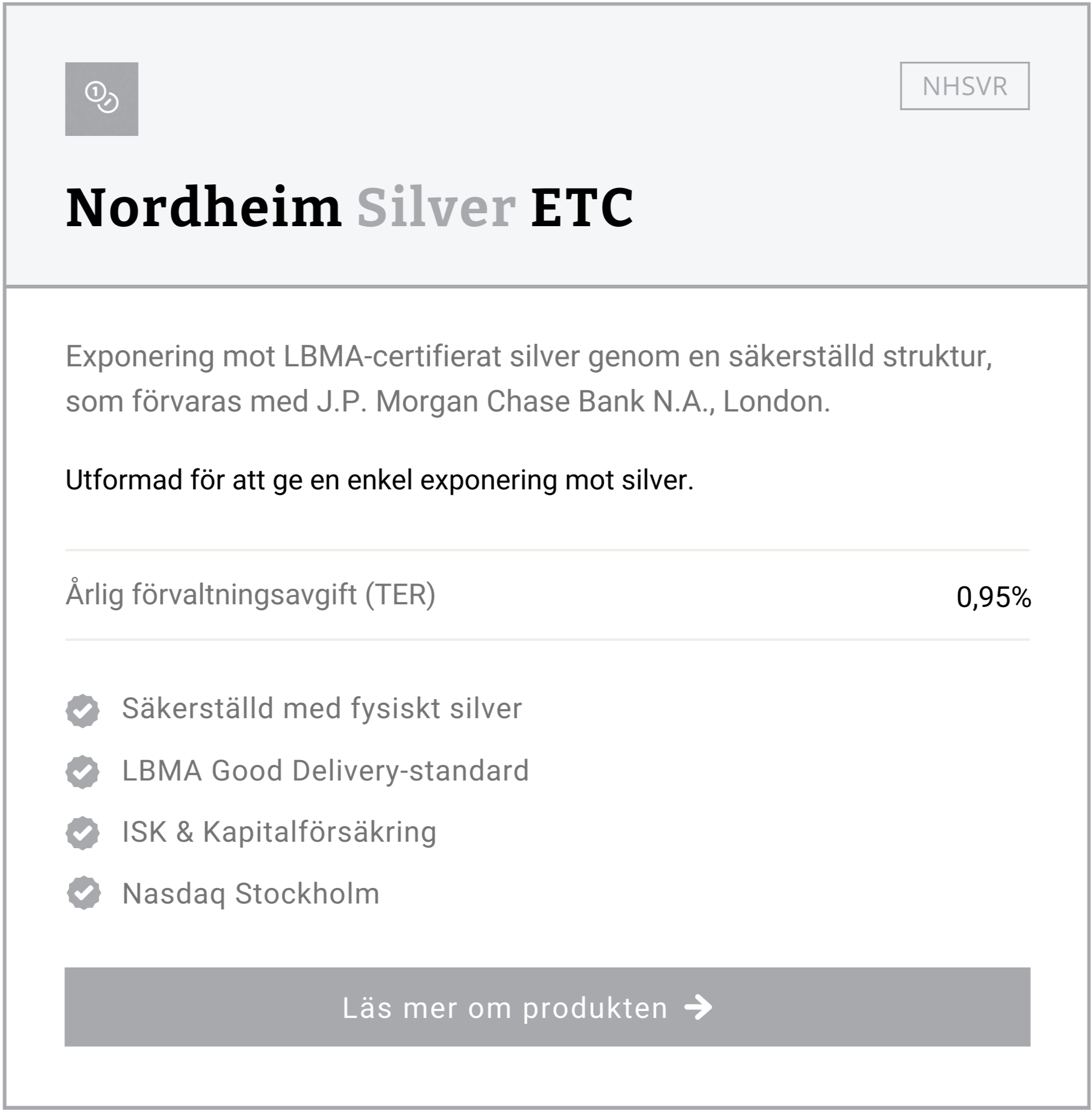 Nordheim Silver ETC (NHSVR) – fysiskt backad silver-ETC på Nasdaq Stockholm