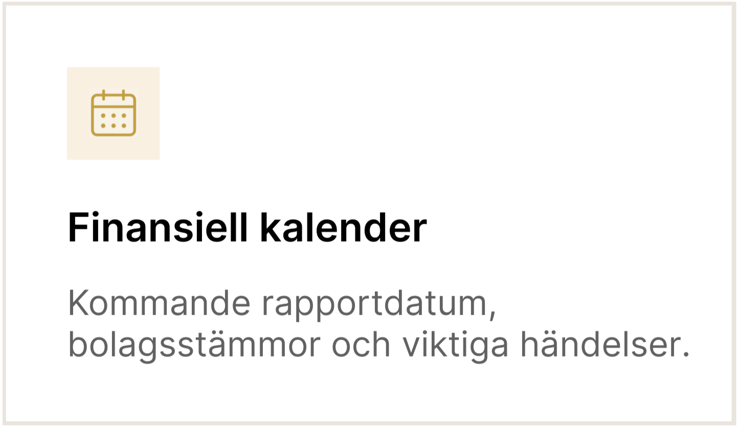 Bild av en digital finansiell kalender med en kalenderikon och texten "Finansiell kalender" och en beskrivning."