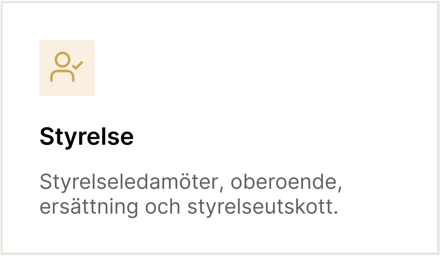 Bild som visar en beskrivning av styrelse, inklusive styrelseledamöter, oberoende, ersättning och styrelseutskott.