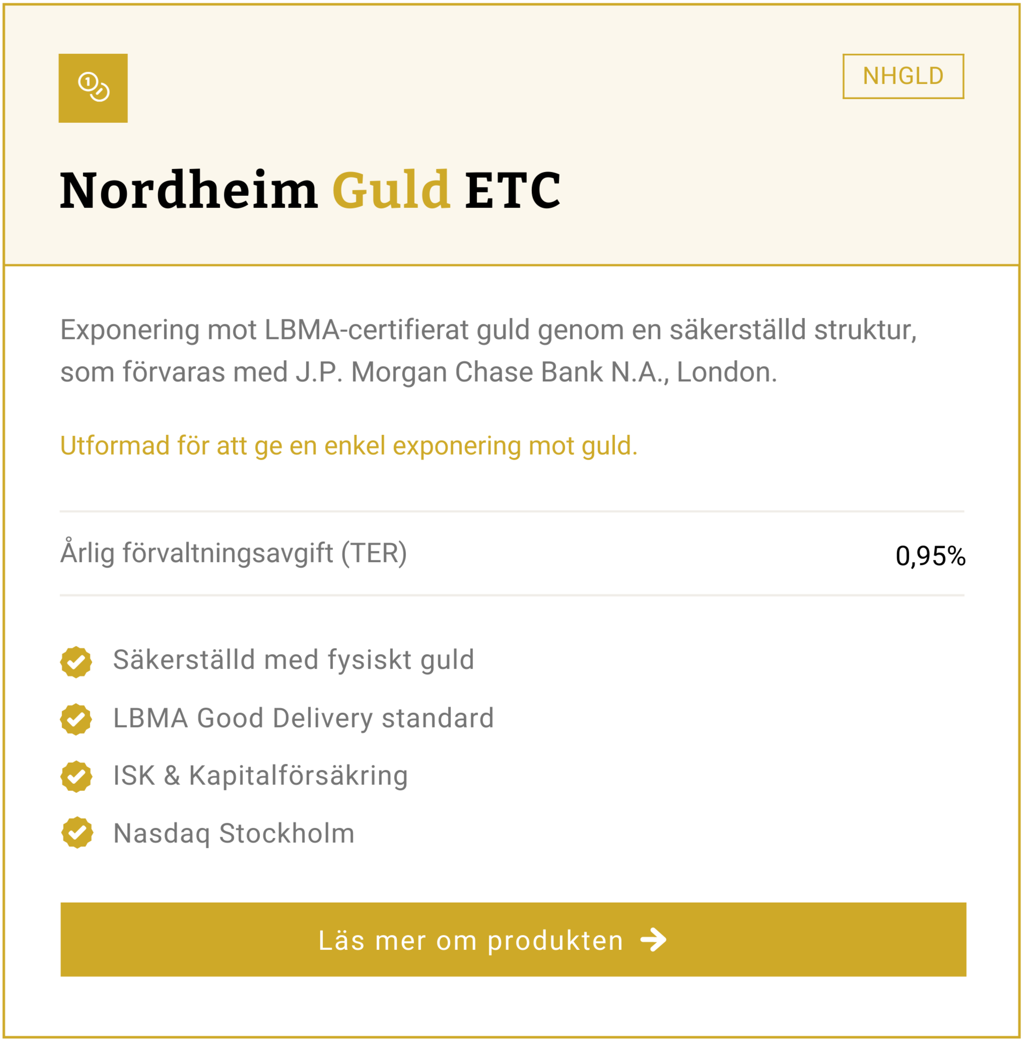 Nordheim Guld ETC (NHGLD) – fysiskt backad guld-ETC på Nasdaq Stockholm