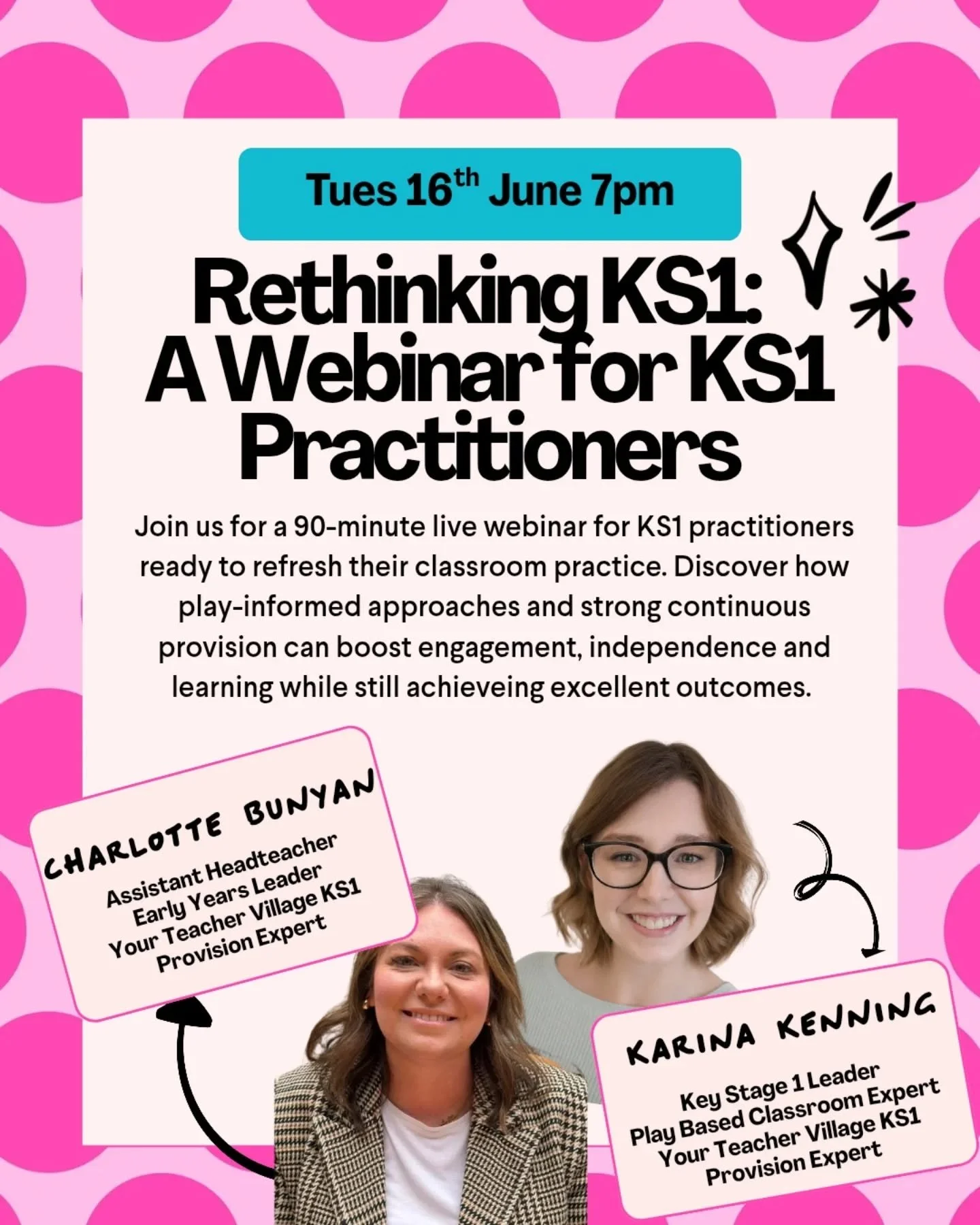 ✨ NEW DATES ADDED! ✨

Due to the huge demand for our Rethinking KS1 webinars, Charlotte and Karina,our brilliant KS1 Provision Experts, have kindly agreed to run both sessions again!

📅 16th June - Rethinking KS1 for Practitioners
📅 24th June - Ret