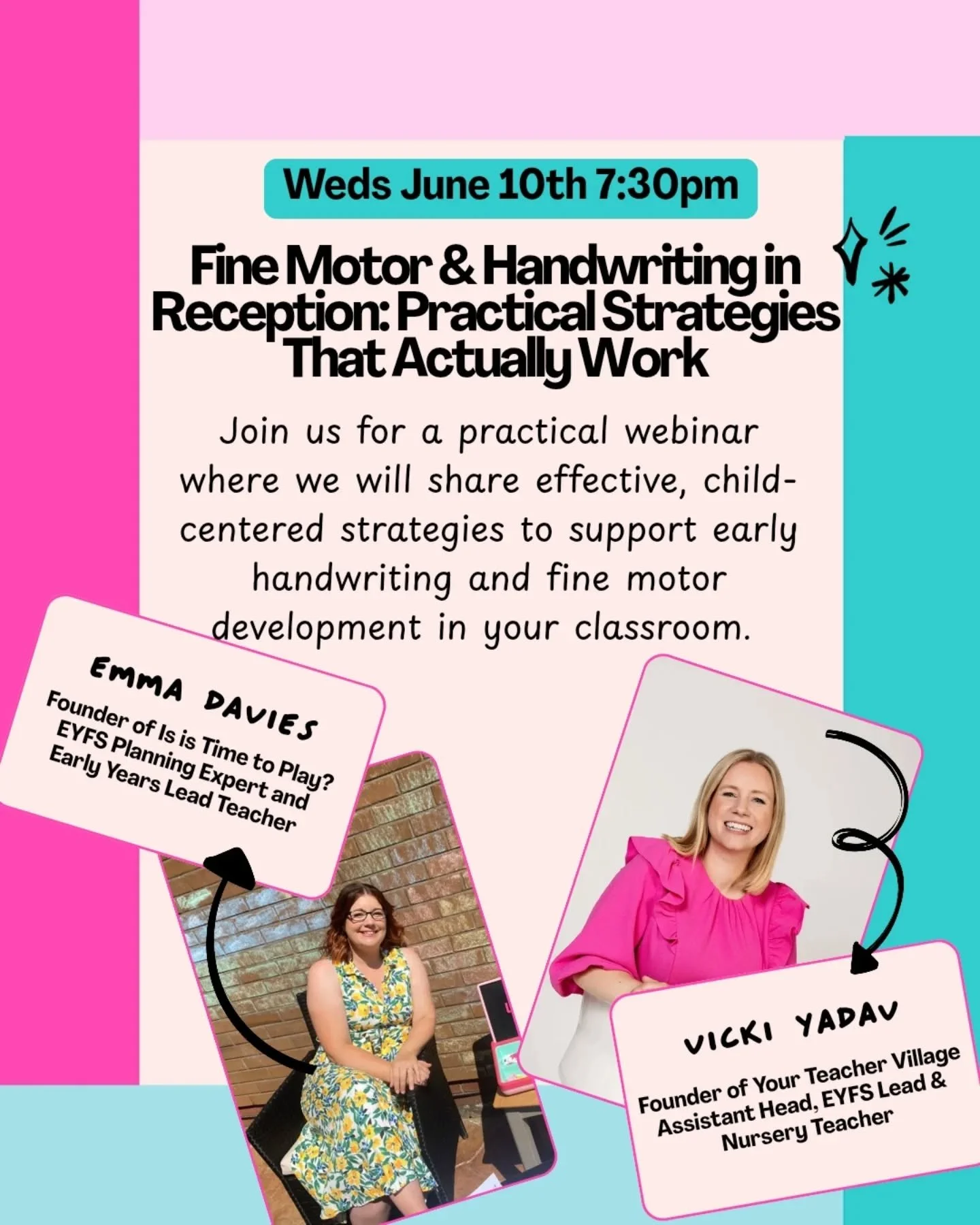 Following the huge number of requests during our ELG workshop this week for support around fine motor development and handwriting in Reception, Emma and I are so pleased to be able to share this short webinar with you.

We look forward to seeing you 
