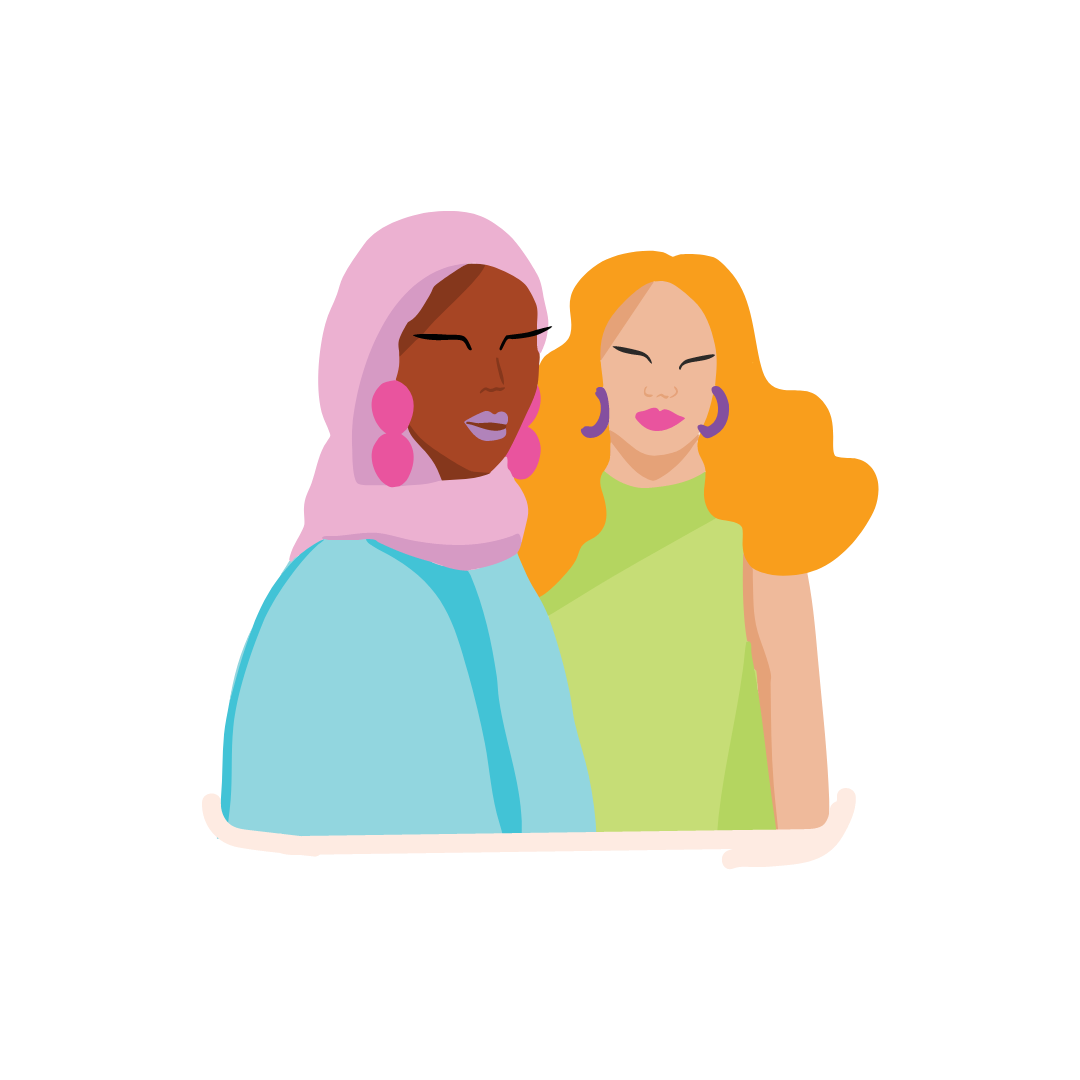 Two women smiling illustration