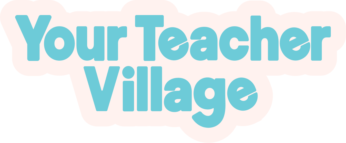 Text logo that reads 'Your Teacher Village' in light blue font with a white cloud-like background.