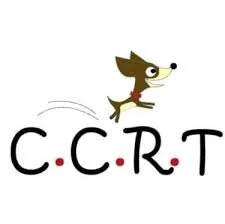 A cartoon dog running above the text 'C.C.R.T' with red dots separating the letters.