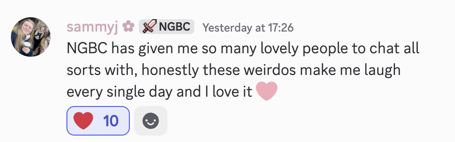 Testimonial from a member who says the NGBC community makes her laugh every single day.