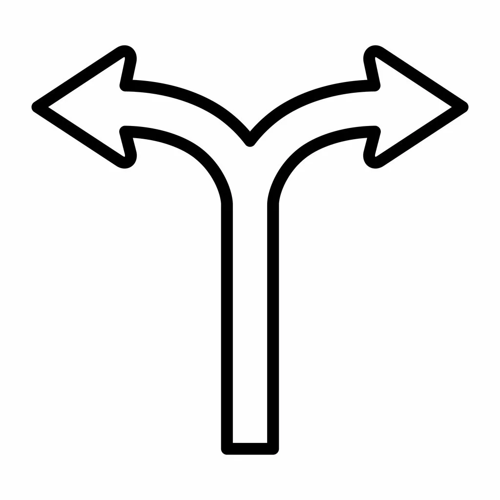 Symbol eines Wegweisers mit zwei Richtungen, links und rechts.