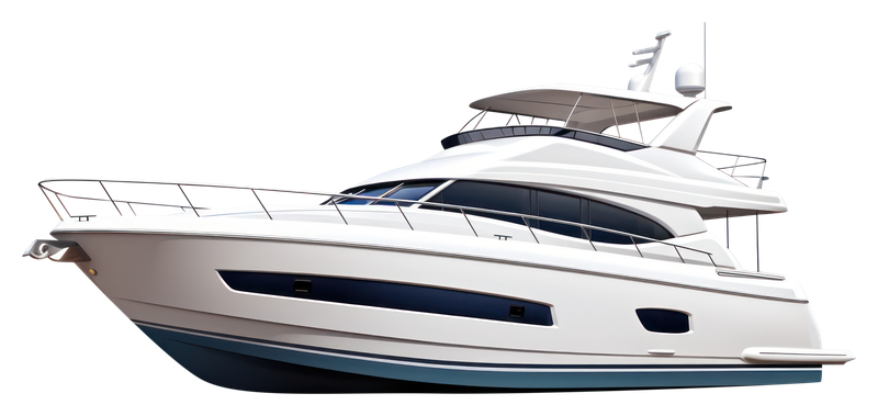 A large white yacht with a sleek design, multiple decks, and modern windows.