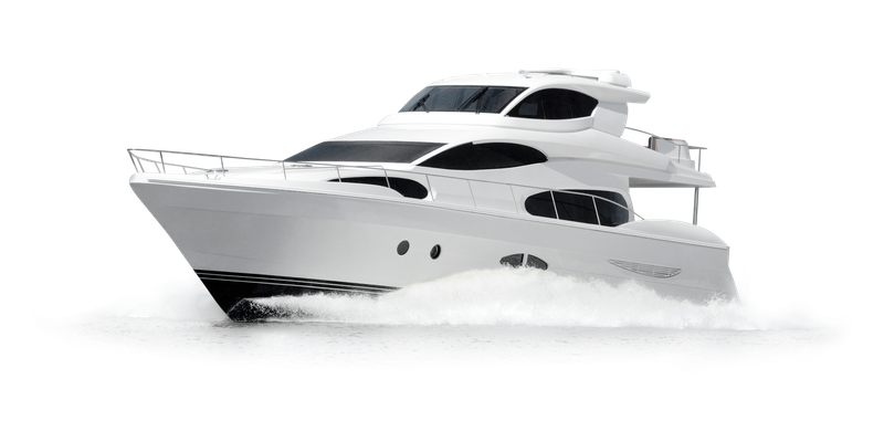 A luxury white yacht cruising through water, creating waves behind it.