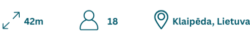 Map location indicator for Klaipėda, Lithuania, showing 42 meters distance and 18 people.
