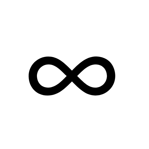 Black infinity symbol on a white background.