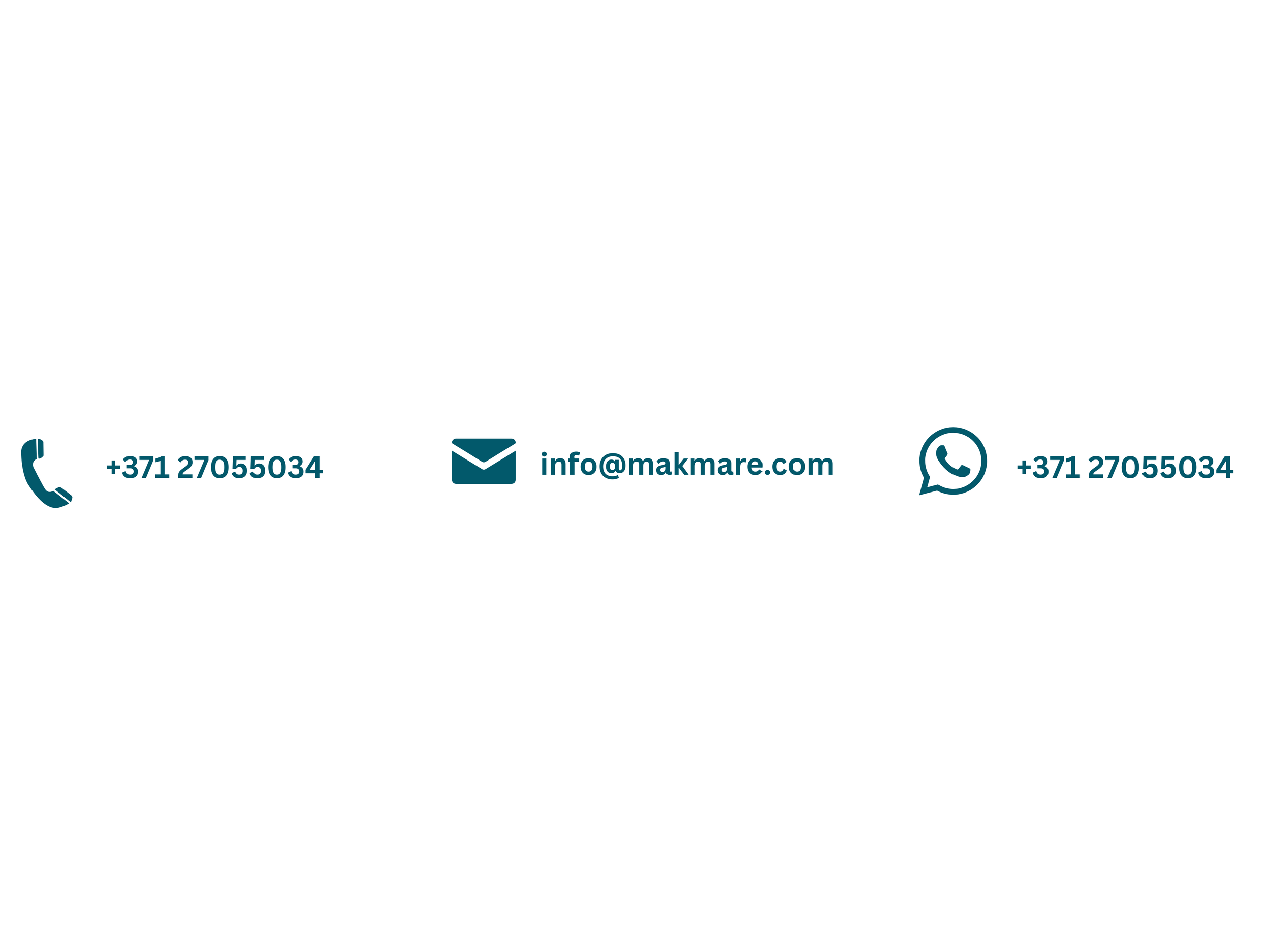 Business card with icons for phone, email, and WhatsApp, along with contact information