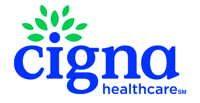Cigna Healthcare logo with blue text and a green leaf design above the name.