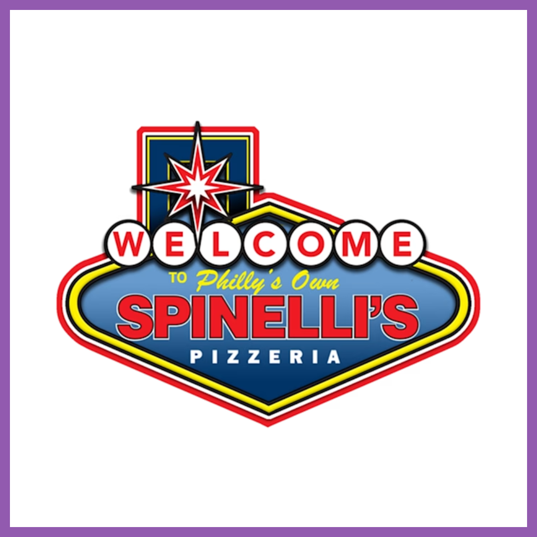 Colorful logo for Spinelli's Pizzeria with a star and text saying 'Welcome to Philly's Own Spinelli's Pizzeria'.