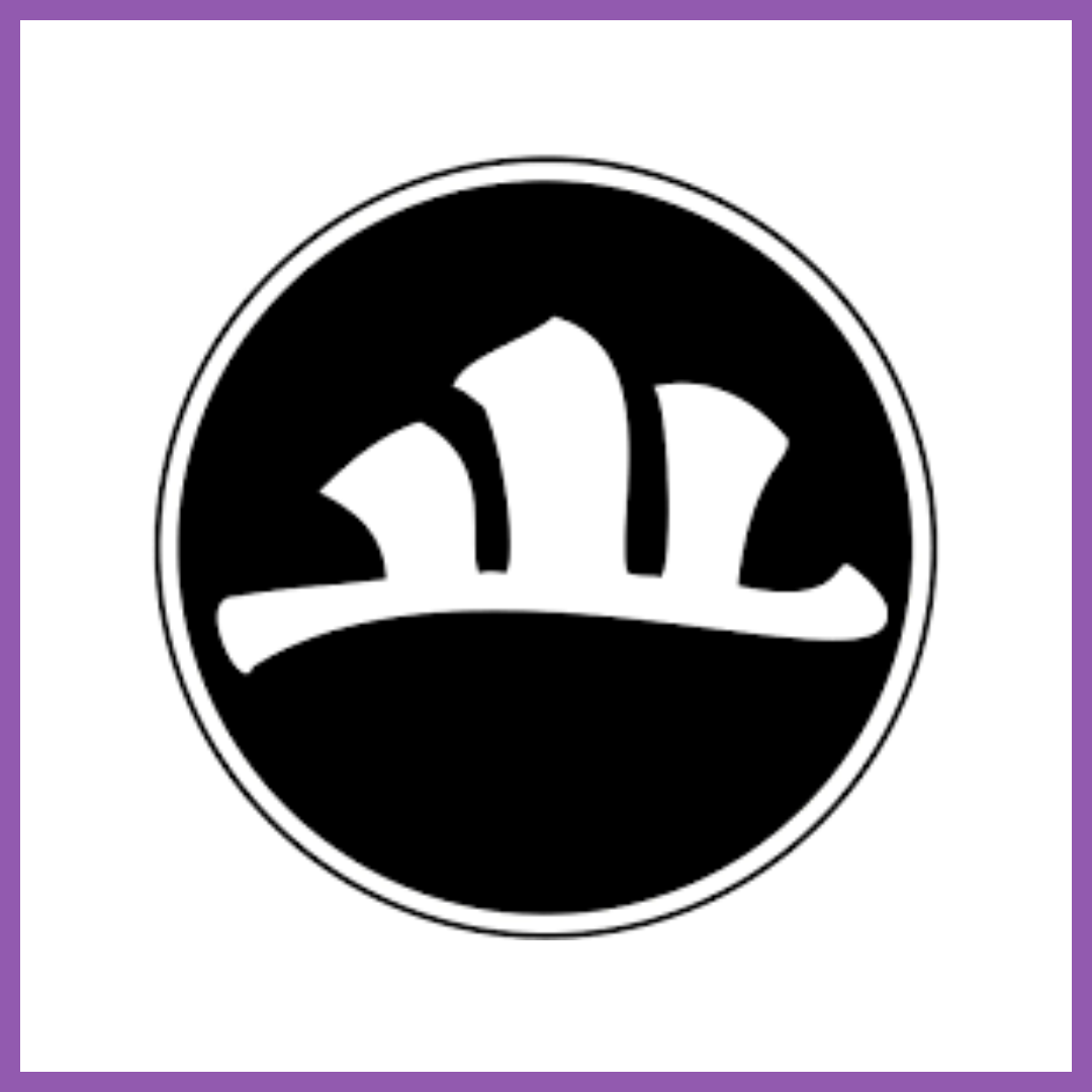 A black and white circular logo with stylized Chinese characters inside.