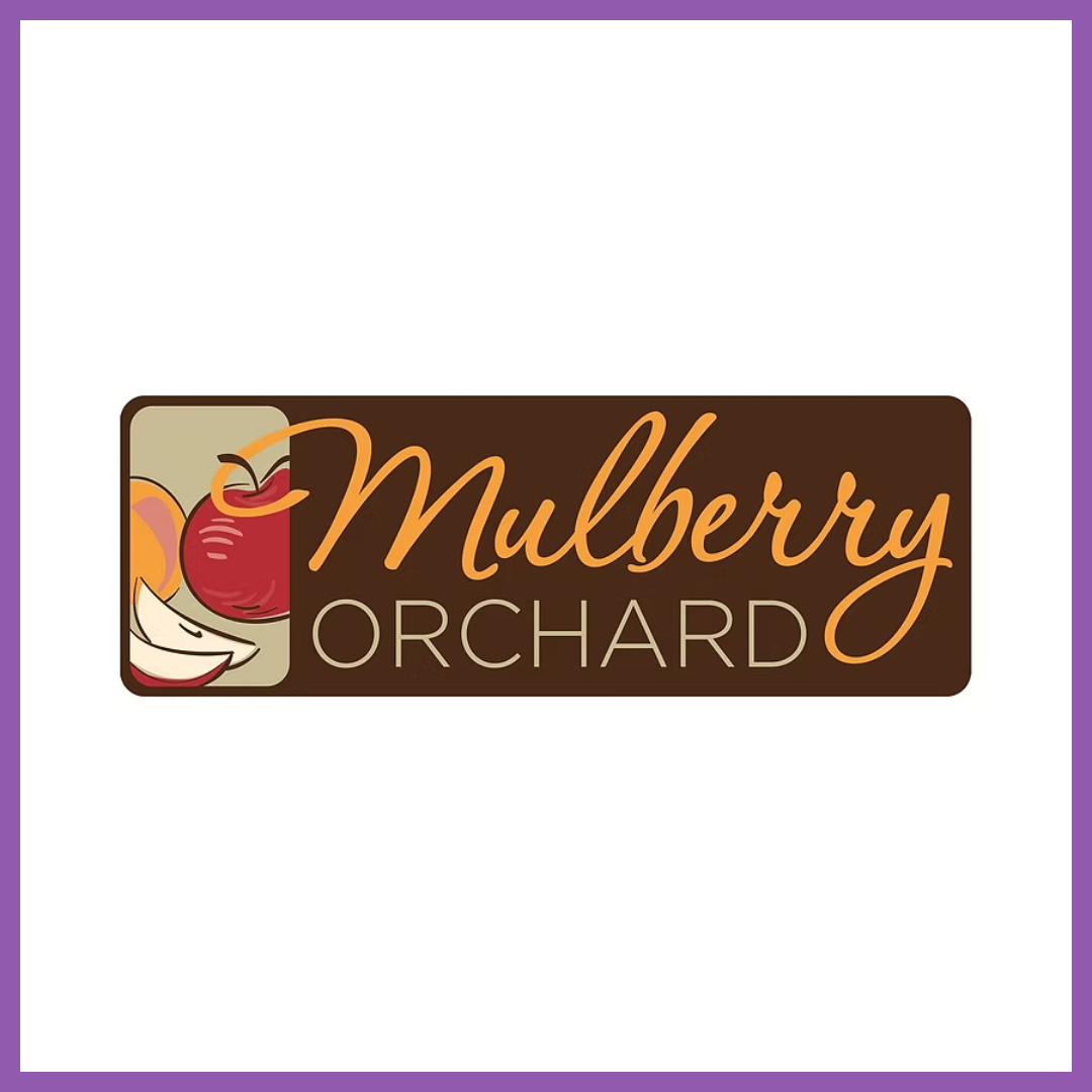 Logo for Mulberry Orchard featuring a stylized apple and orchard theme.