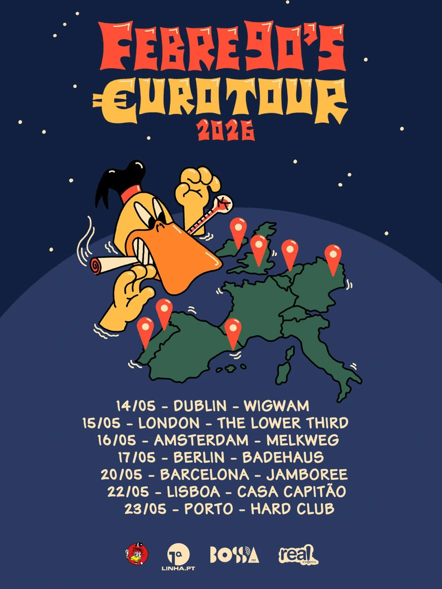 Voc&ecirc;s est&atilde;o com febre 🤒? Contagem regressiva para o regresso de Febre 90 &agrave; Europa, com direito a estreia em v&aacute;rias cidades do velho continente. Vais perder? Ingressos &agrave; venda!