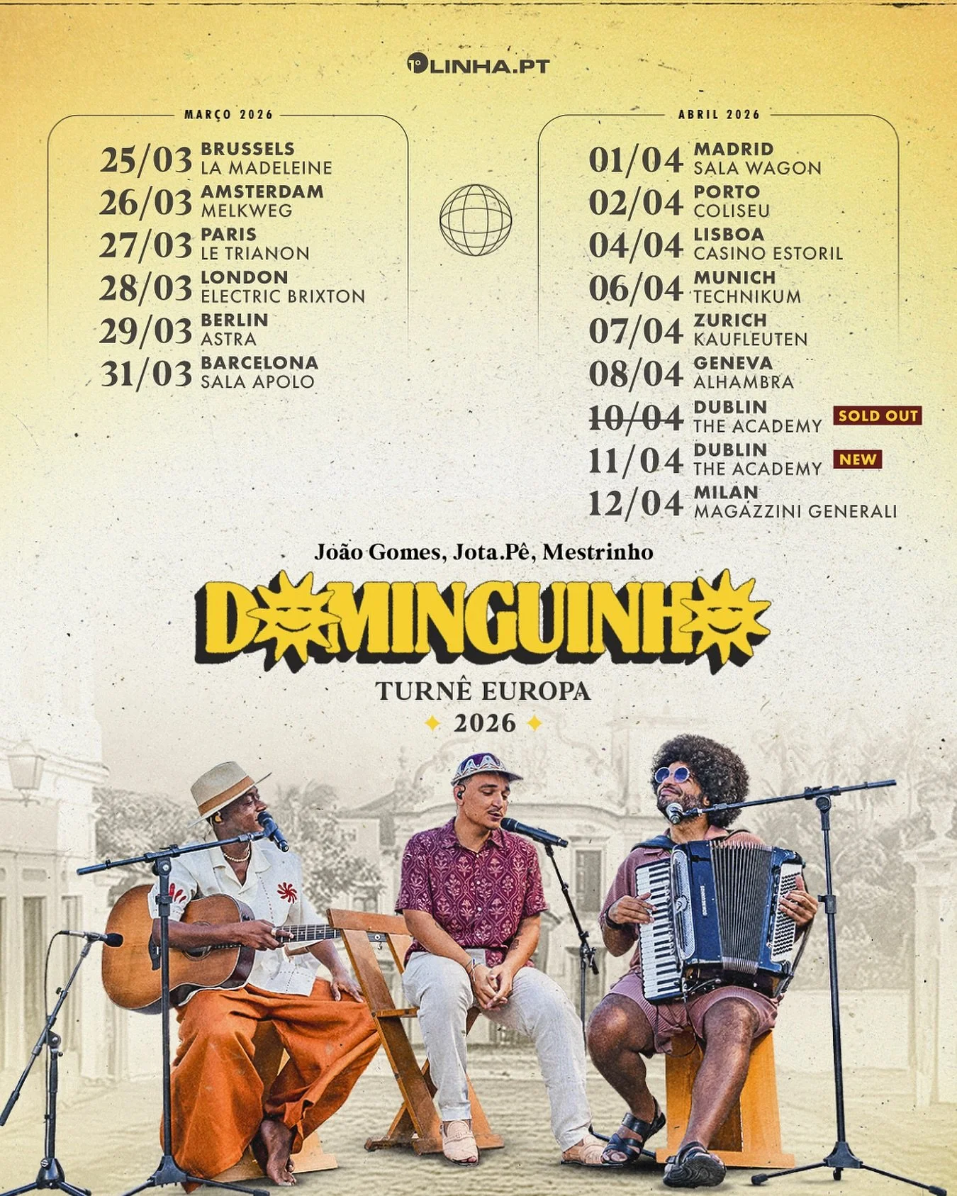 Atualiza&ccedil;&atilde;o da agenda do @dominguinho na sua estreia na Europa. Ingressos na bio 💫